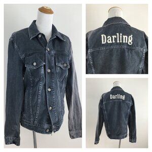 JOHN GALT Brandy Melville Gray DARLING Embroidery Logo Buttons Denim Jacket